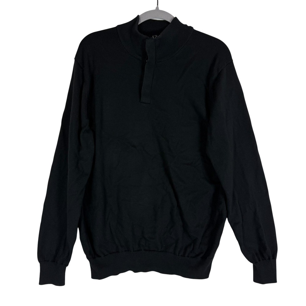Jos. A. Bank Sweater Mens Large Black Mock Neck Button Knit Pullover Pima Cotton